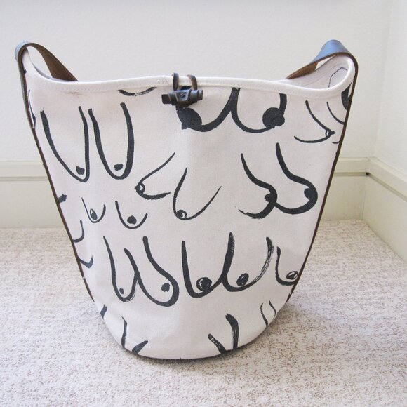 Gravel & Gold California Boob Bag Leather Canvas Black White Ivory Humor Cheeky - Picture 1 of 15